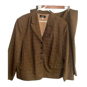 Vintage Giorgio Sant Angelo Brown Plaid Pleated Blazer Skirt Set Women’s 24 W